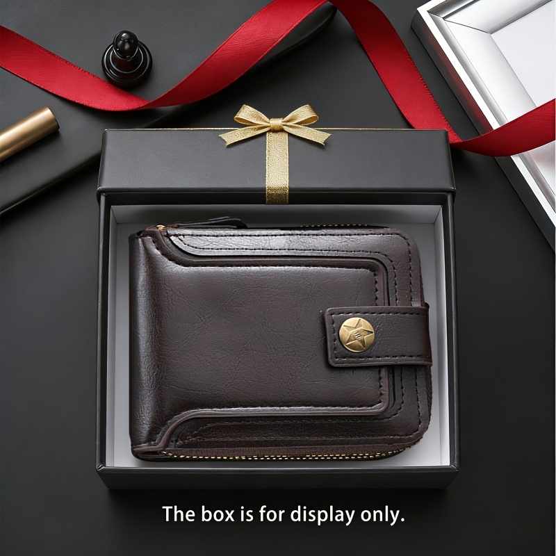 TEMU Men' Vintage Wallet With Exquisite Star Hardware, Elegant Zipper Closure, Multi-card Slot Design. Ideal Gift For Christmas/birthday/father's Day