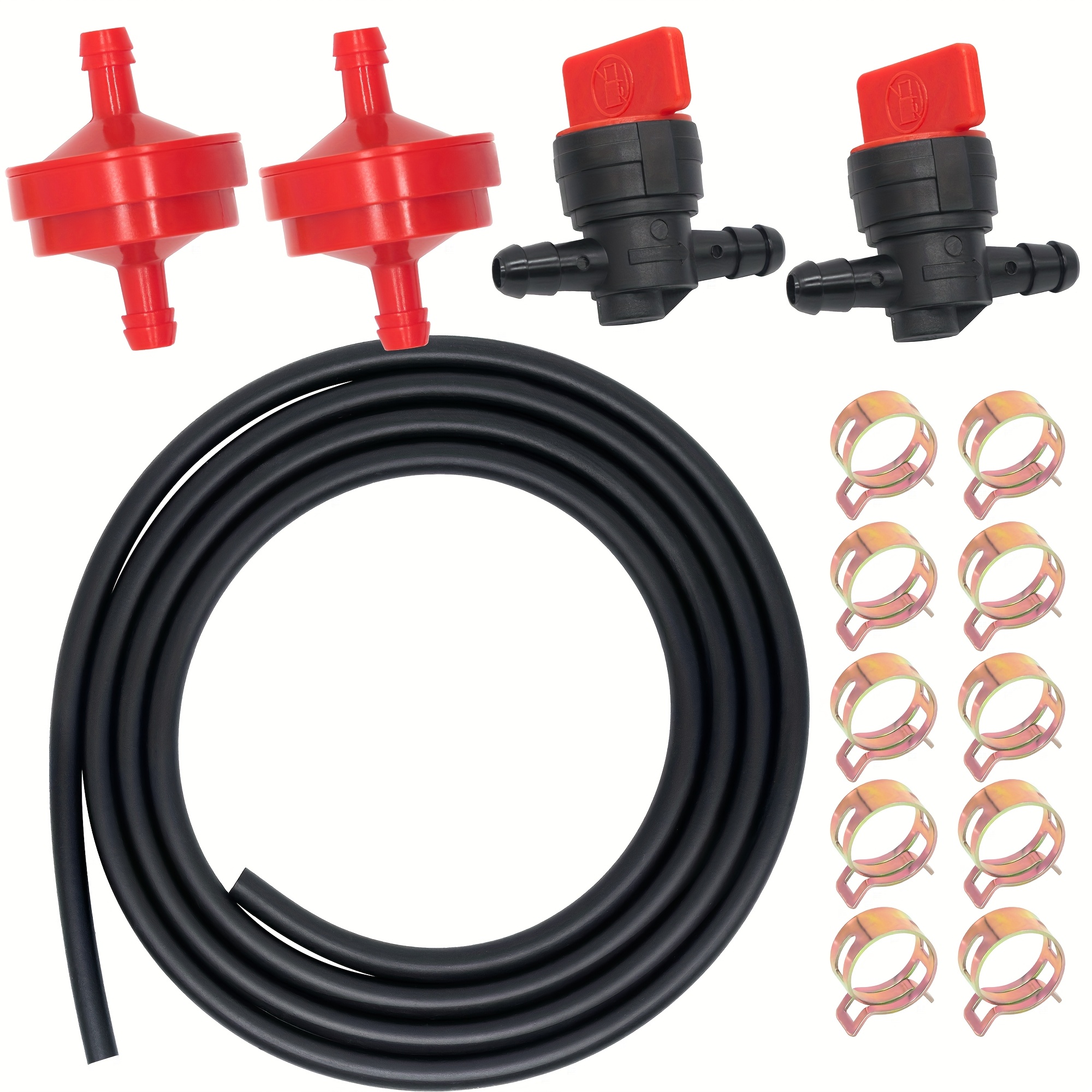 TEMU 15pcs Combination 1/4" Inline Natural Gas Fuel Cut-off Valve, Fuel Filter, Gasoline Pipe, M8 Spring Hose Clamp, Air Clamp