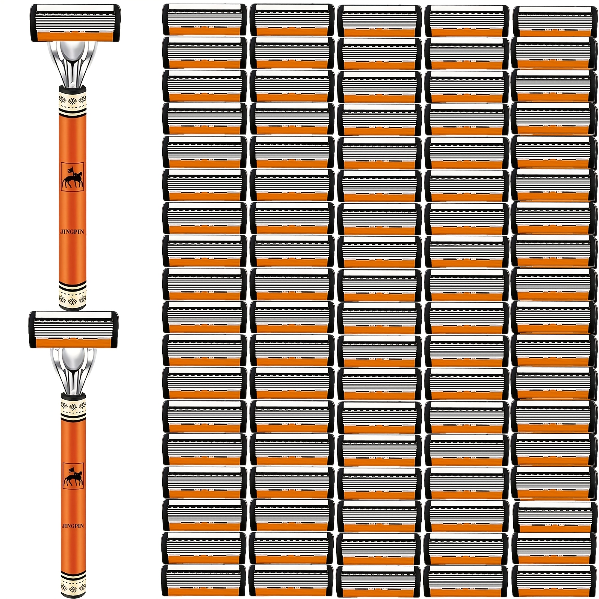 E-shop Herren-Rasierer Set mit 2 Griffen, 90 Klingen und 6 Schichten, mit rutschfestem Metallgriff, langlebigem Edelstahl, verschiedenen Ersatzklingen,