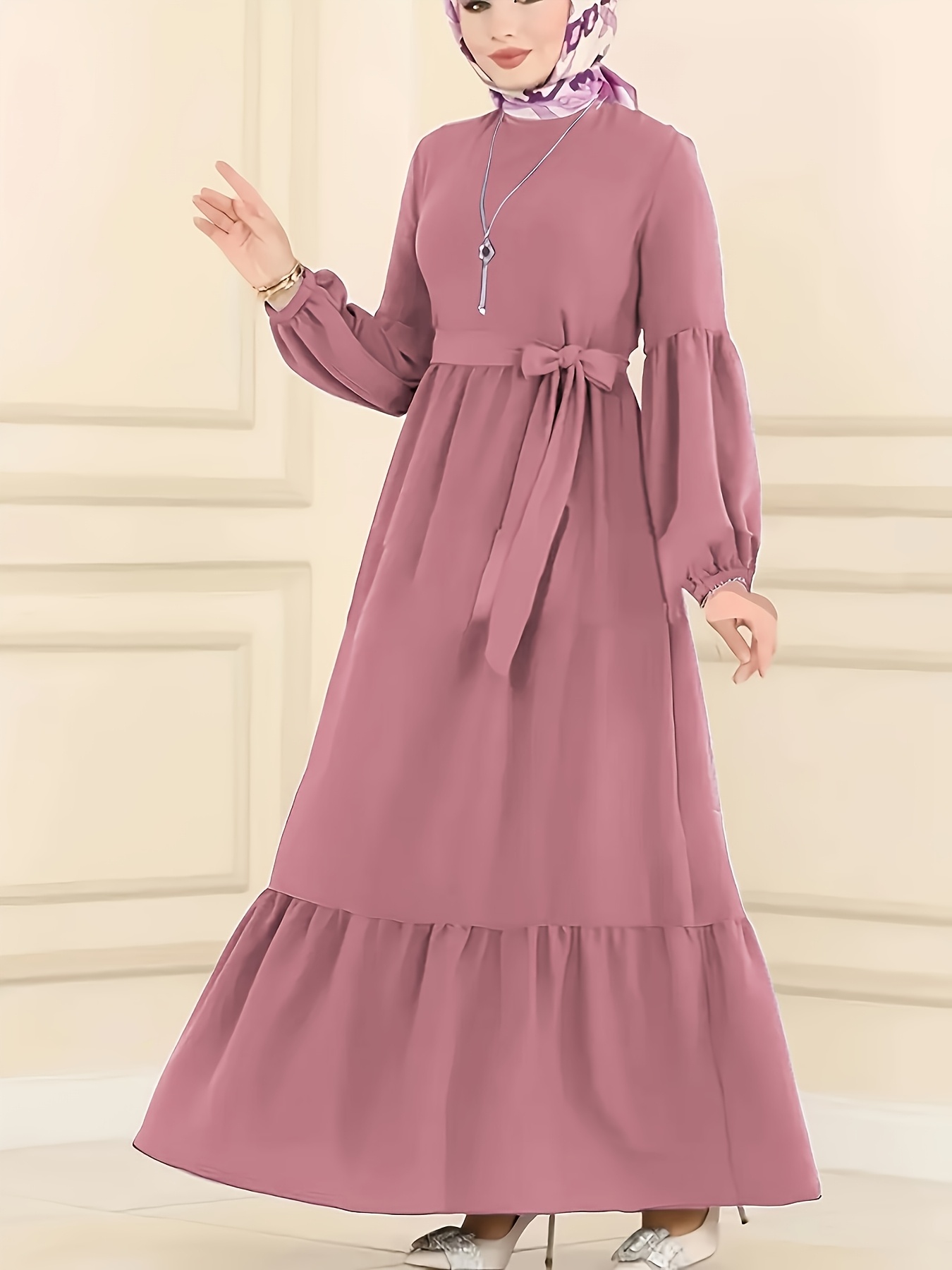 womens islamic abaya dress elegant long robe tie waist a - Temu Oman