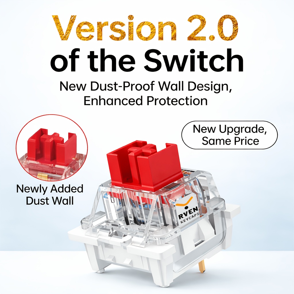 TEMU 100pcs Pack Red Switches With Dustproof Wall - Hot-swappable Stem 3-pin Dustproof Rgb Key Switches - Equivalent Diy Replaceable, Smooth Tactile