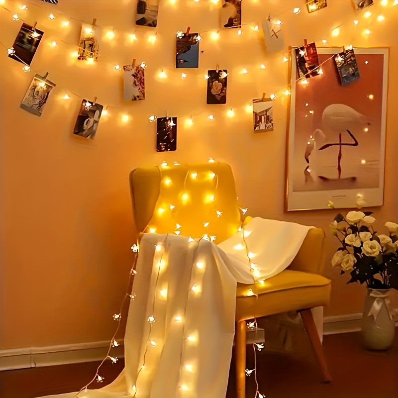 cherry   fairy lights 1 string battery operated yellow flower     plastic for home garden wedding holiday christmas party outdoor camping decor switch control no remote   Product details 6