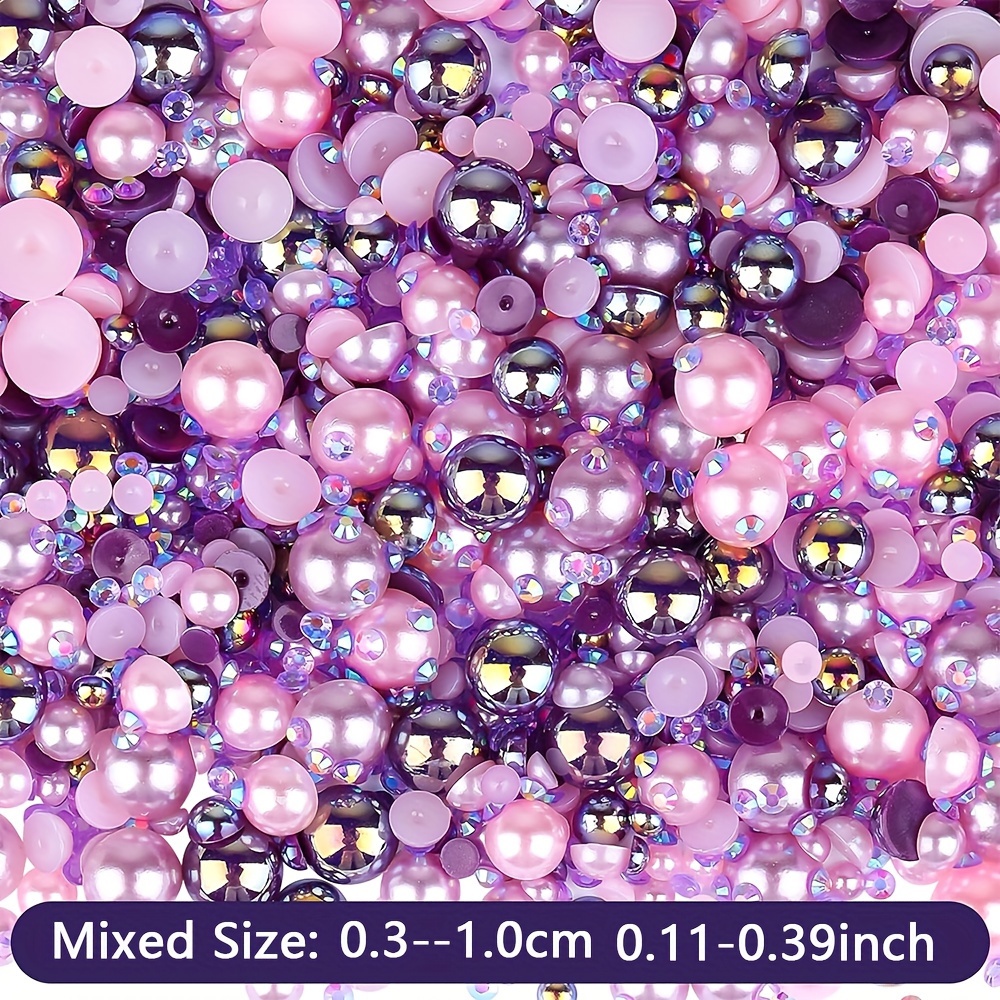 TEMU 35g Mixed Size Purple And Pink Rhinestones - 3-10mm Resin Flat Back Beads For Nail Art, Diy Crafts, Face Decor, Shoes, Clothes, And Scrapbooking (unscented)