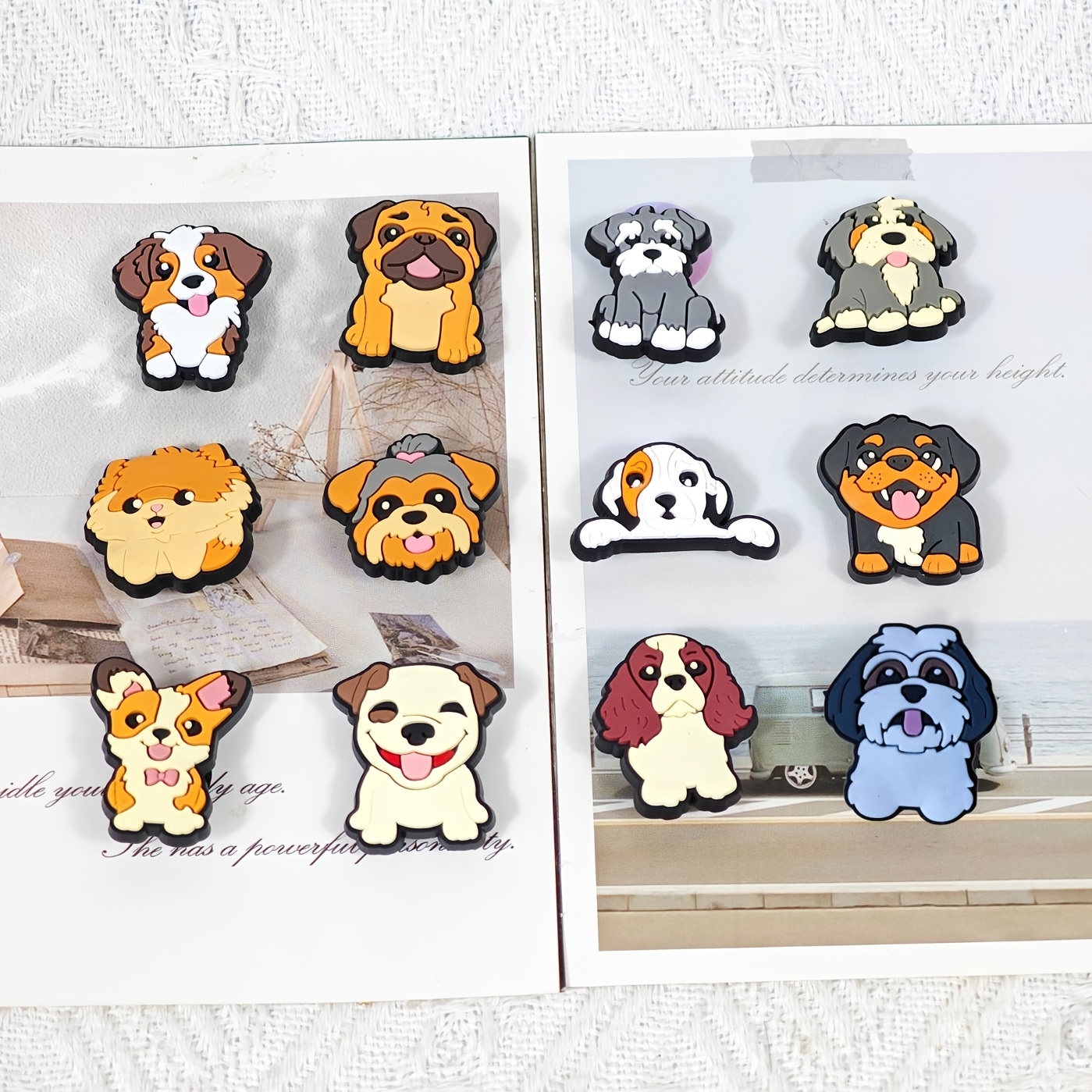 TEMU 12pcs Adorable Cartoon Dog Shoe Charms - Removable Pvc Buckles, Mixed Colors, Creative Street Style Shoe Decorations, Ideal Christmas Gift