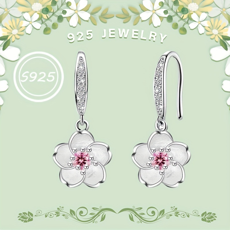 

1 Pair 925 Sterling Silver Peach Dangle Earrings, Cute Style With Synthetic Pink Cubic Zirconia, Drop Earrings For Women, Daily/party Wear, Cute Earrings