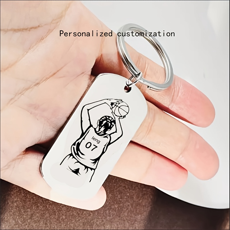 TEMU 1 Regalo para del baloncesto - Llave de acero inoxidable grabada con láser con y número personalizado, Diseño deportivo de moda, para Acción de