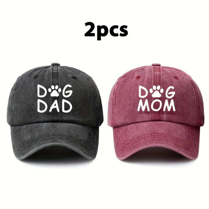 2 Women's Retro Baseball Caps, Dog Paw Dad And Dog Paw Mom Letter Print Curved Brim Baseball Cap, Trendy Dad Hat, Spring And Summer Dad And Mom Universal Fashion Casual Hat, Adjustable Hat