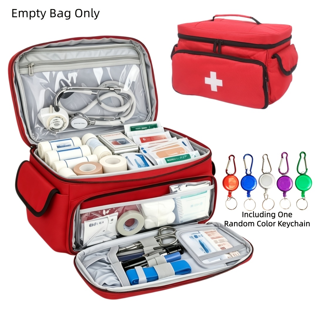 TEMU Handheld Kit, Large Capacity Medicine Storage Case, Portable Emergency Bag With Front Pocket, Includes A Random Color Keychain, Multi-pocket For