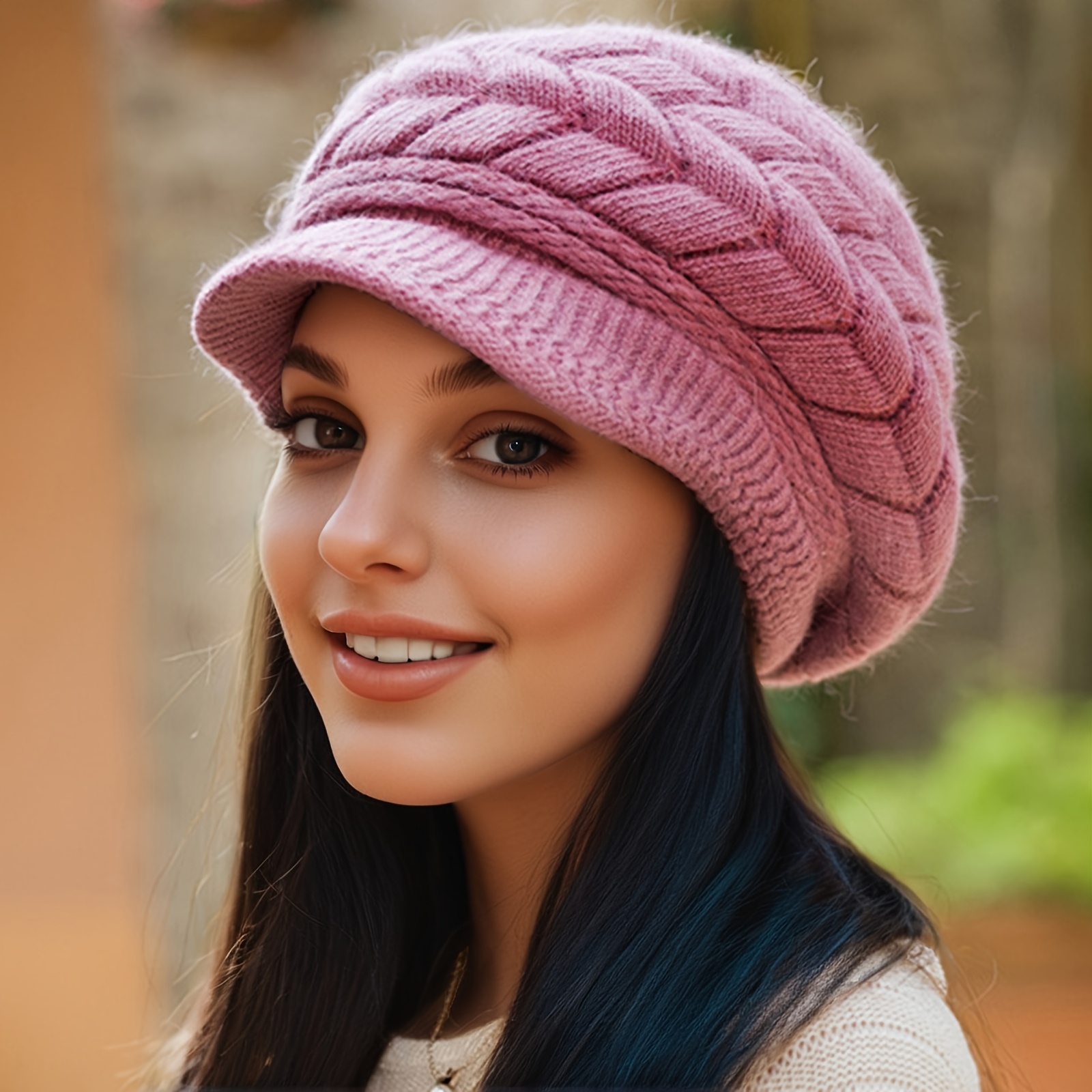 winter coldproof beanie brim solid color ribbed knit hats - Temu