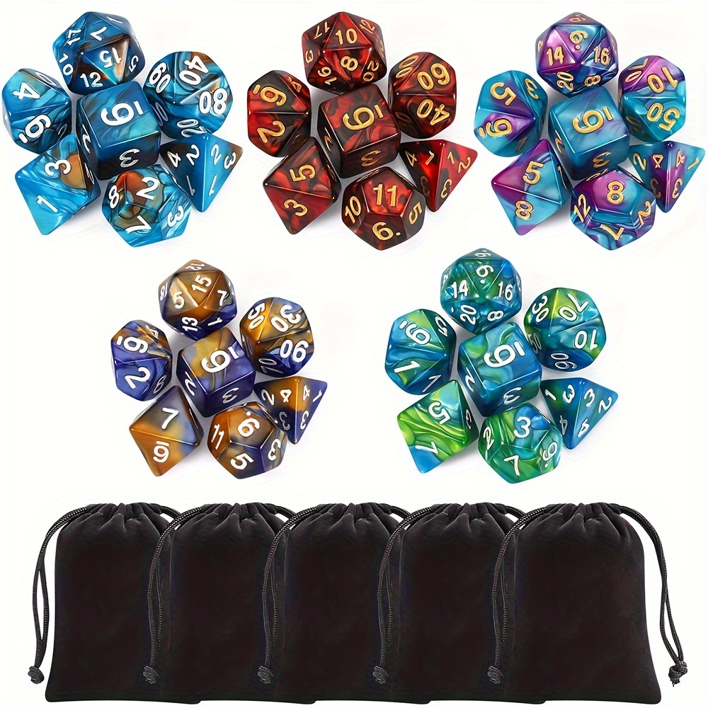 

35pcs Polyhedral Dice Set Small Bag, 5 D4 D6 D8 D10 D% D12 D20 Two- Dice Set, Compatible Dungeons & Dnd Rpg Mtg