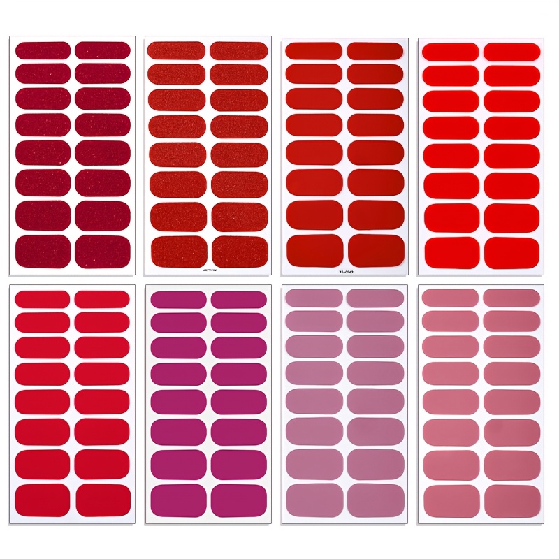 TEMU 8 Sheets Nail Polish Wraps, Wine Red Fuchsia Plum Purple Solid Nail Strips, Red Golden Fine Glitter Self-adhesive Manicure Stickers For New Year