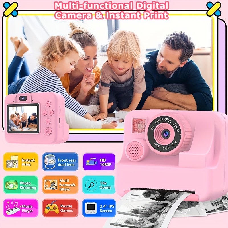Kids Camera Instant Print Camera For Kids, Portable Camera That Print Photo, Instant Digital Camera For Kids Printing Camera Toy 3 4 5 6 7 8 9 10 Year Boy Girl Christmas Birthday Gift