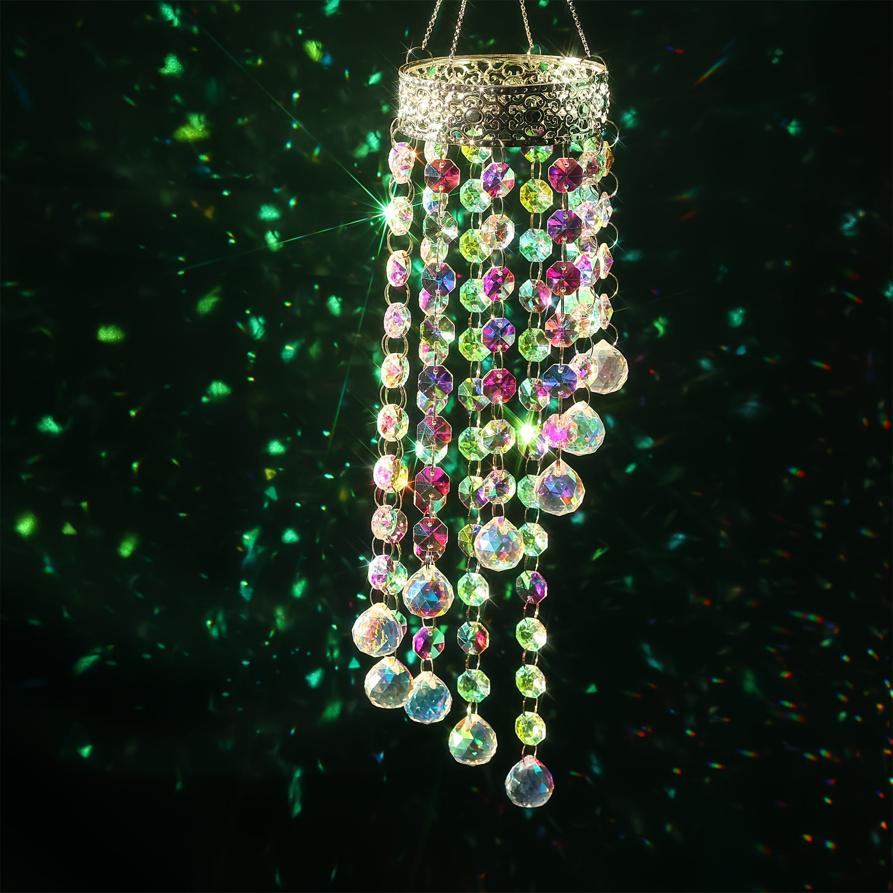 TEMU 1pc Ab Color Crystal Prism, Glass Pendant Hanging Decoration For Outdoor Party Christmas Decor Gift