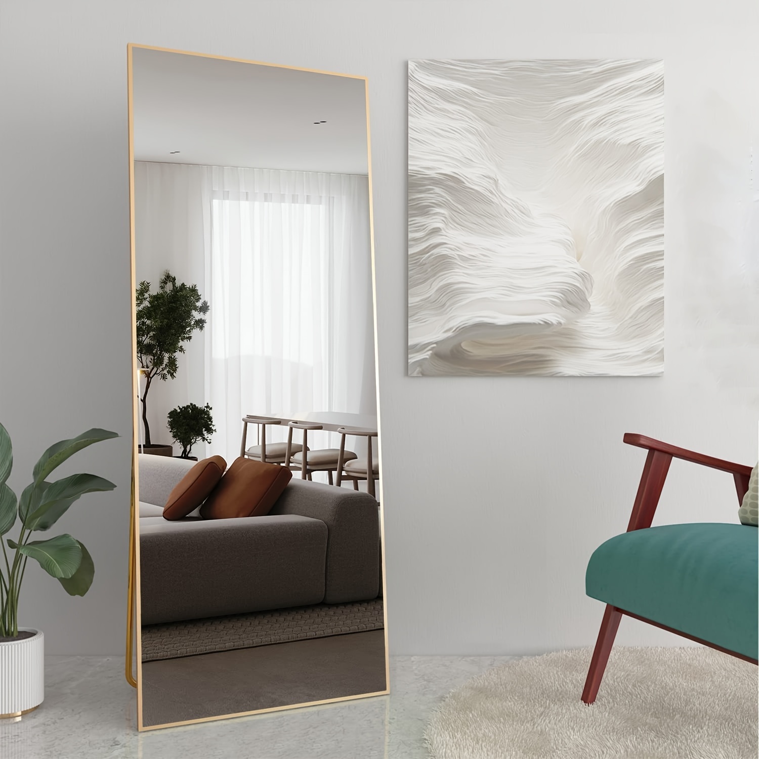 TEMU Espejo Elegante de Larga Alcance con de Aleación de Aluminio, Diseño Rectangular Vertical de 65"x24" para Dormitorio, Vestidor o Peluquería - en