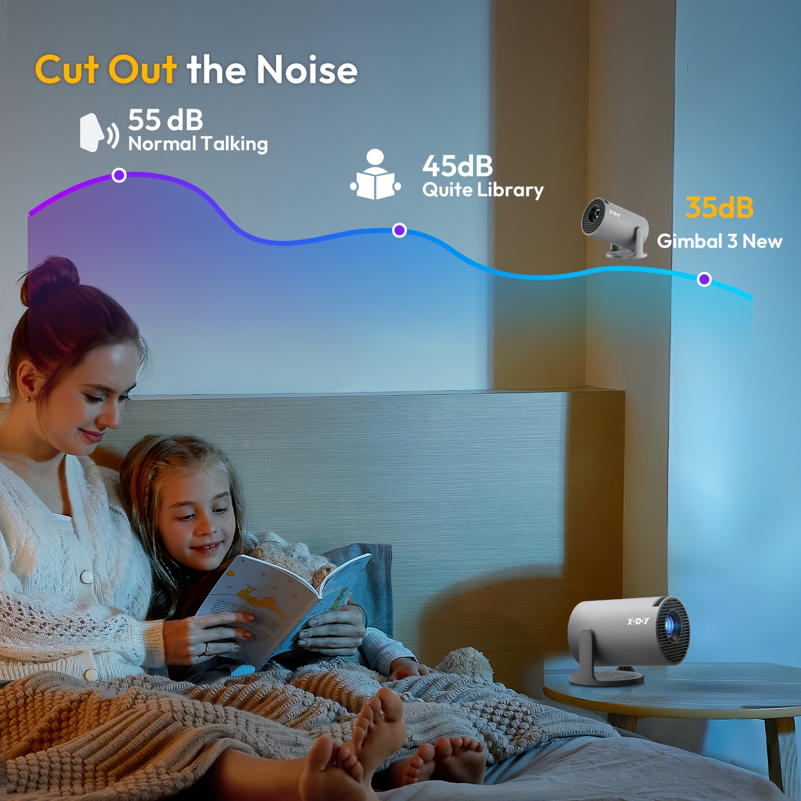 XGODY HY300 PRO Smart Mini Projektor, unterstützt 4K mit WLAN und eingebauten Anwendungen, verfügt über Autofokus und Trapezkorrektur, Audio, Zoom-Funktion, lokale 720P Auflösung für Filme und ist ein tragbarer Mini-Outdoor-Projektor in Weiß