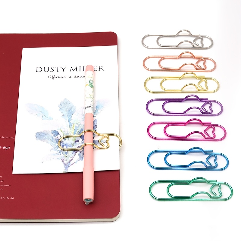 TEMU 8pcs Multifunctional Heart-shaped Pen Clips, Random Colors, Creative Bookmark Clips, Metal Paper Clips, Notebook Pen Holders, Document File