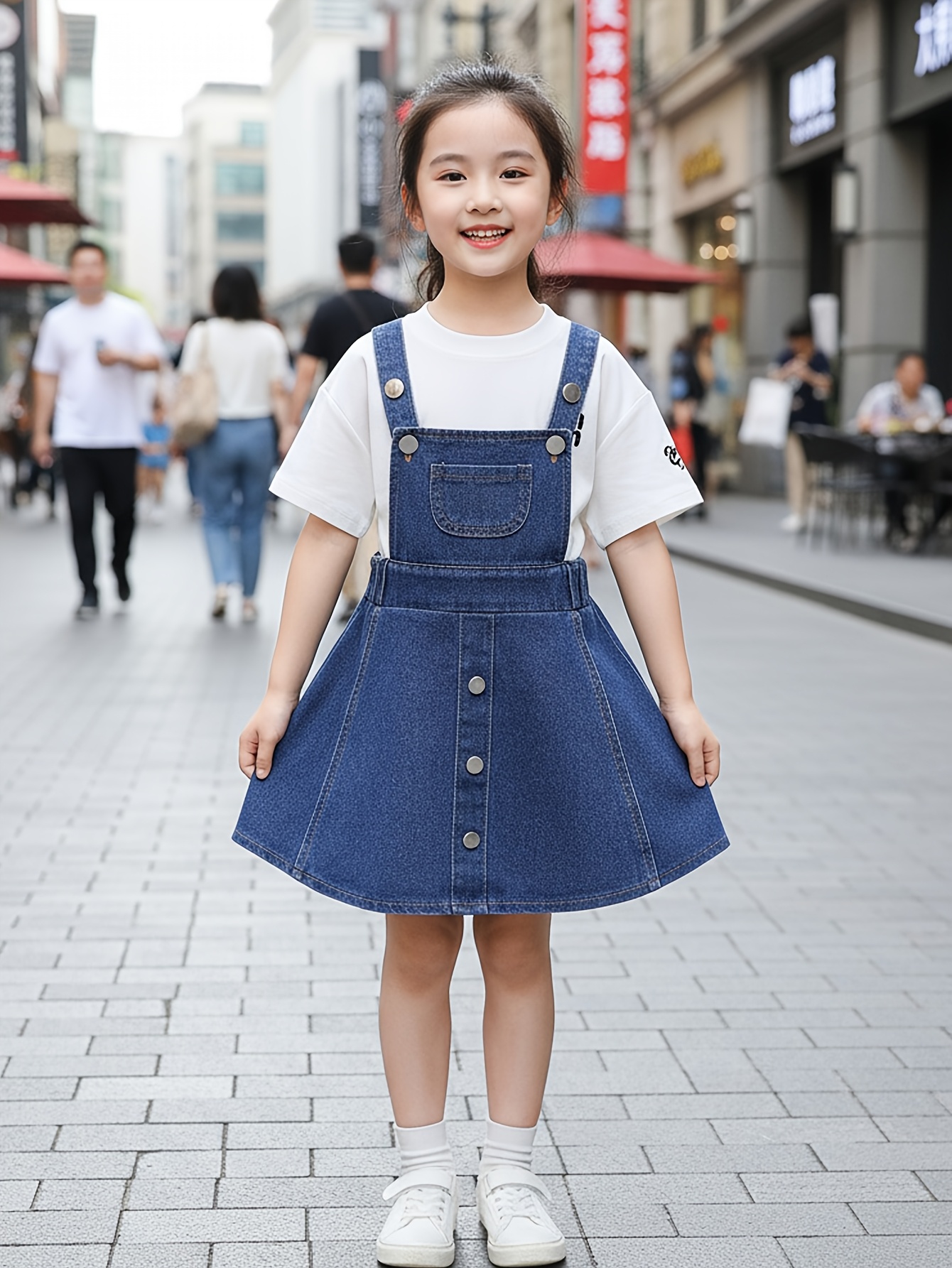 girls denim dress White Floral Smocked Top Off Shoulder High Low Dress main image 1