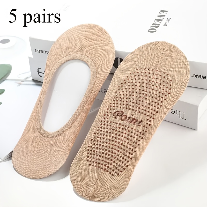 E-shop 5 Paar Damen Bootssocken, Sommer Leichtgewicht, mit Silikon Anti-Rutsch Sohle, Magic Socken, Low-Cut Unsichtbare Socken