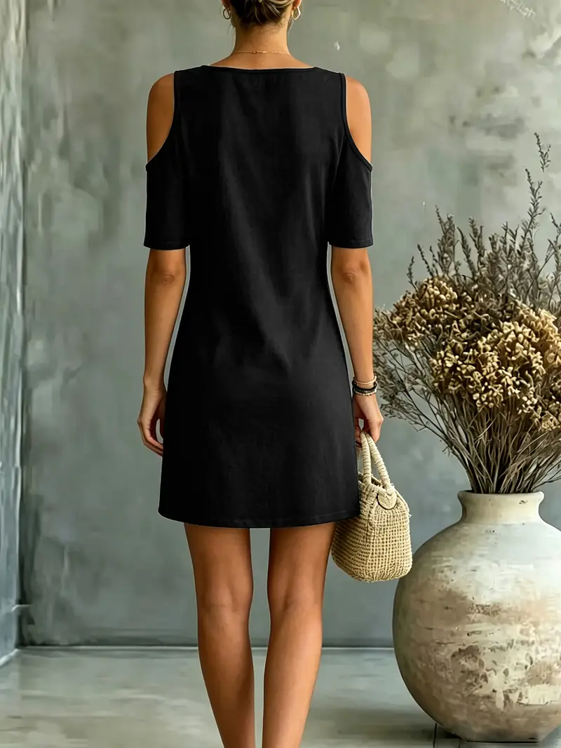 cold shoulder t shirt dress Black 'Rock Goddess' Graphic Cold Shoulder T-Shirt Dress