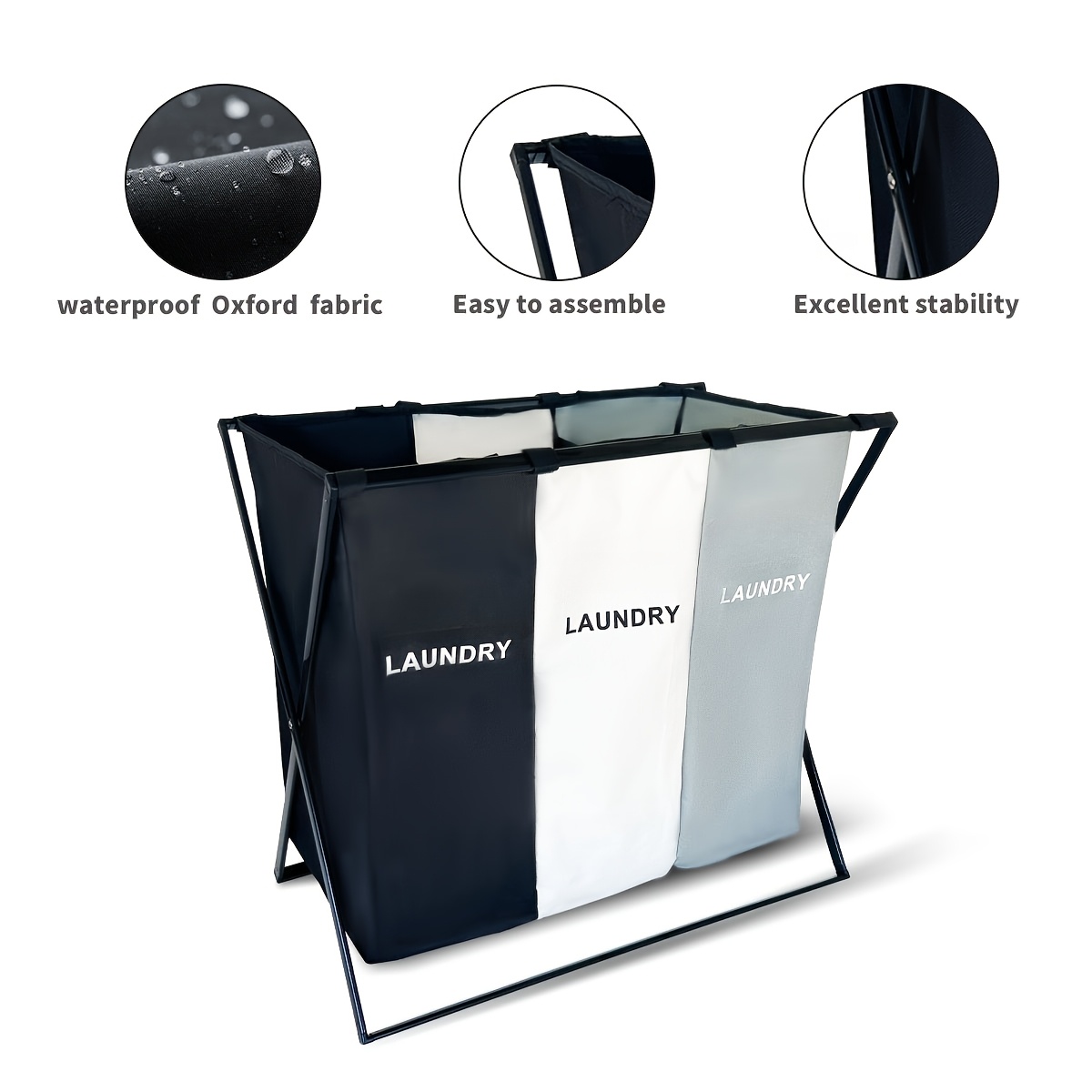 

Office Sorting 3 Section Laundry Basket Color, Foldable Hamper Sorter With Waterproof , Laundry Baskets