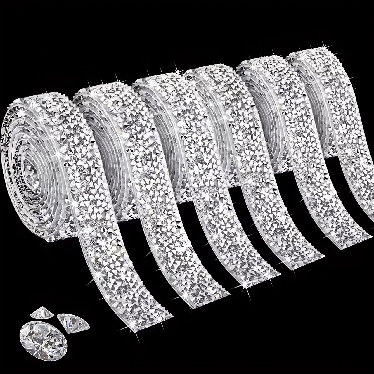 E-shop Sechs Rollen selbstklebendes Strassband, mit silbernen Harz-Strassstreifen, Diamant-Kristall-Strassrollen-Aufklebern und glitzernden, funkelnden
