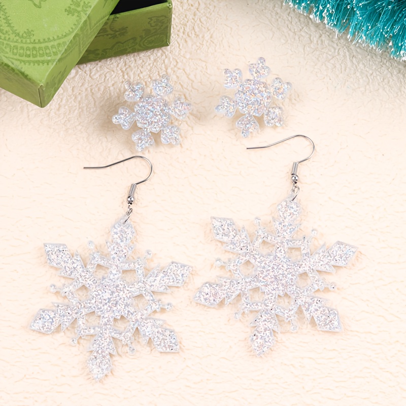 4pcs Elegant Christmas Sparkling Snowflake Acrylic Earrings Set for Women