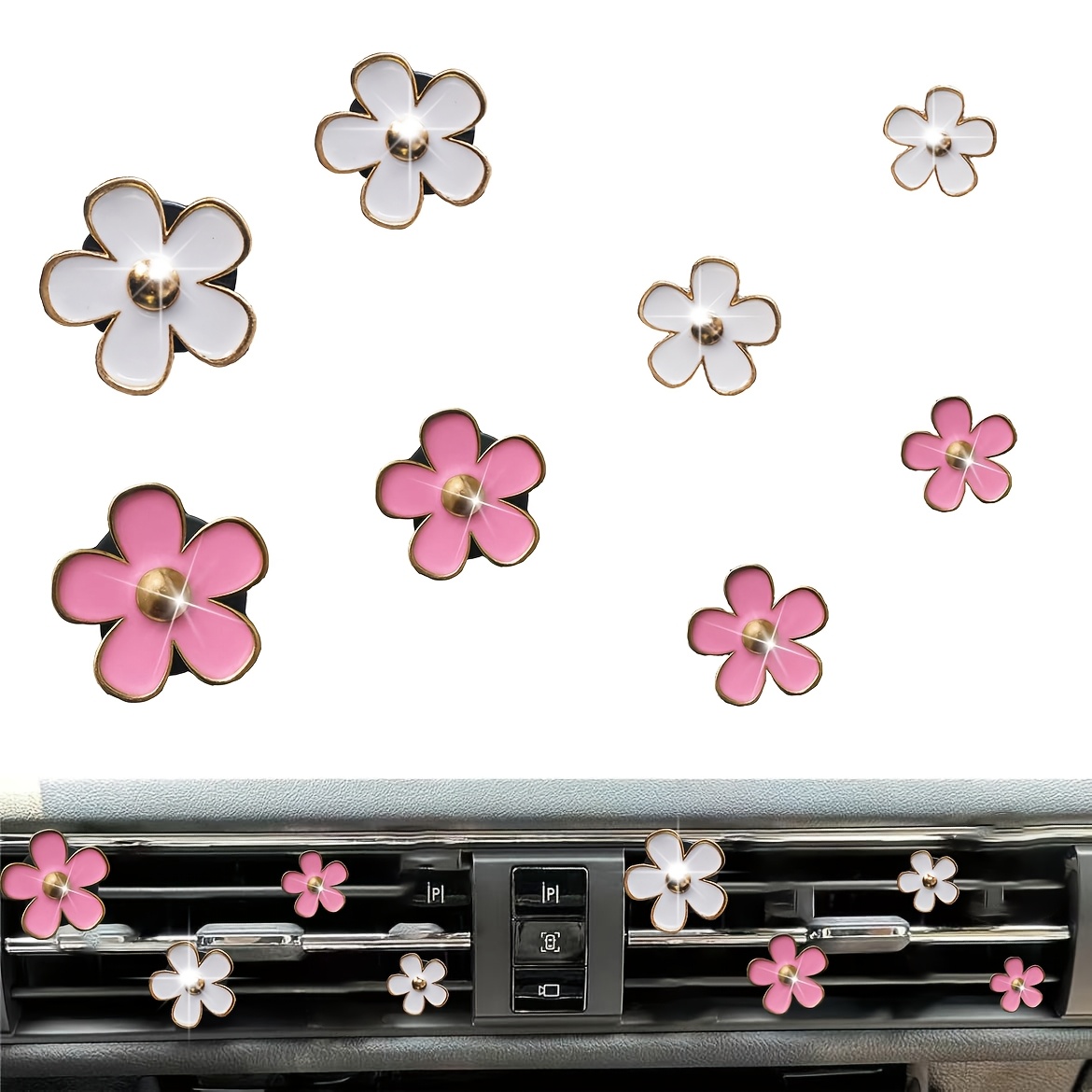 

8pcs Alloy Daisy Car Air Freshener Clips, Scented Flower Perfume Decor With Fragrance Chips, No , Compressed Scent Tablet, Car Interior Fragrance Accessories