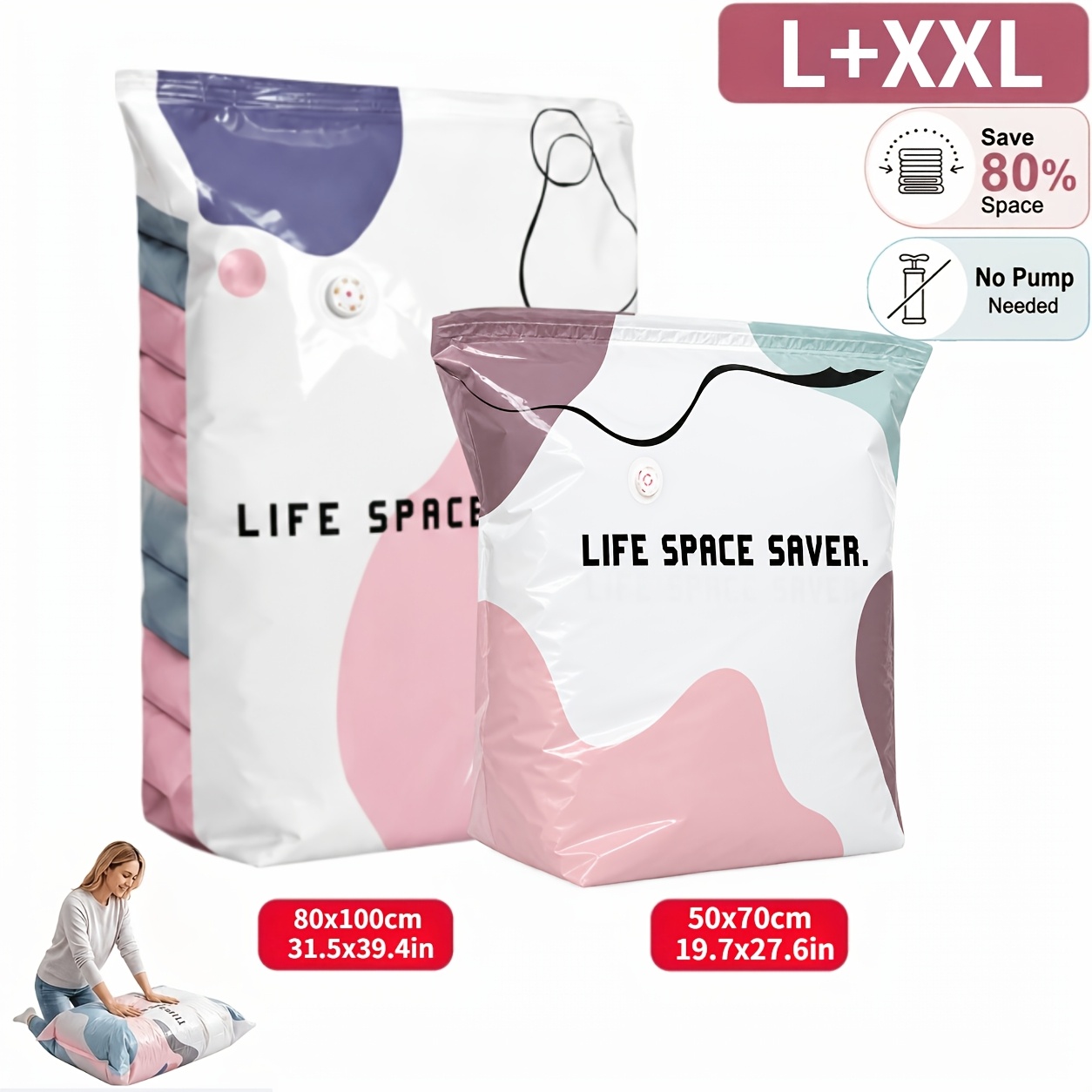 TEMU 2pcs Closet Storage Box Pump-free Vacuum Storage Bags, Large Cubic Vacuum Sealing Bags, Thickened Reusable Space-saving Compression Bags,