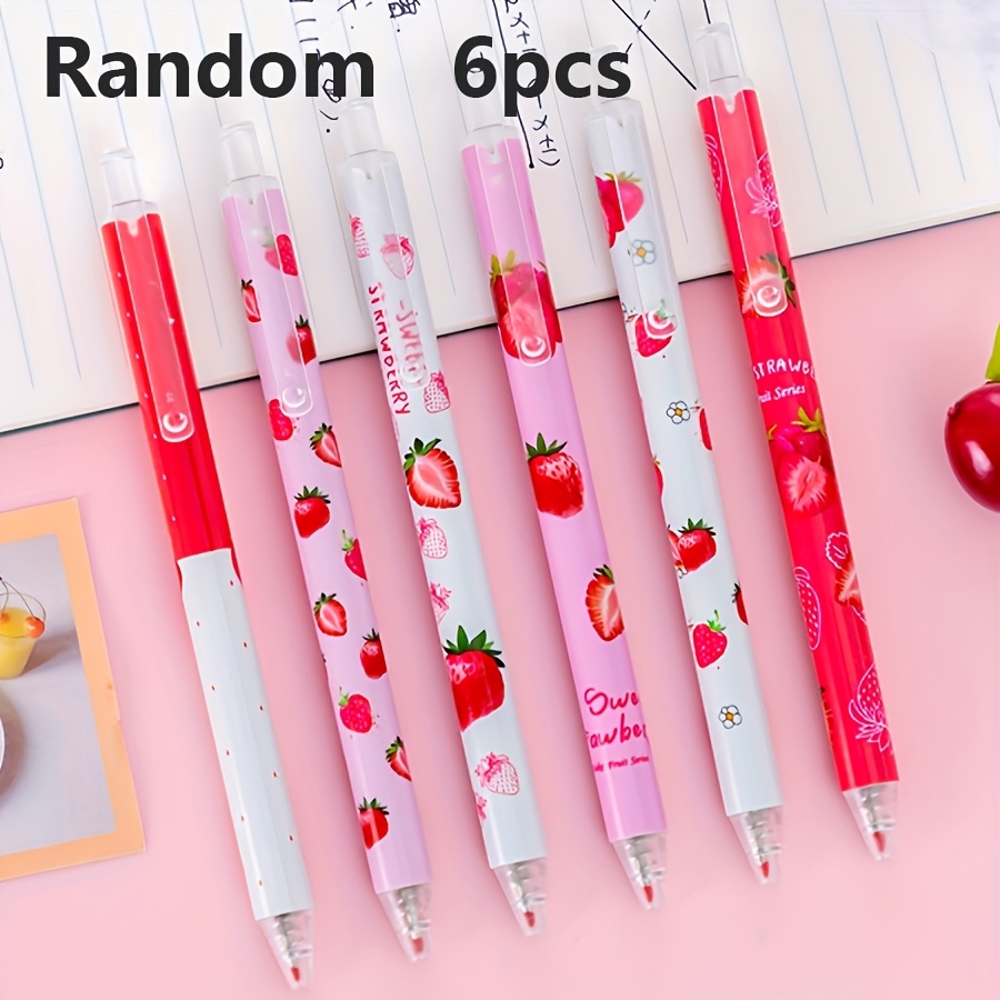 Random 6pcs 0.5mm Vibrant Strawberry Scented Neutral Pens - Smooth Ink - Ideal For Writing And Drawing