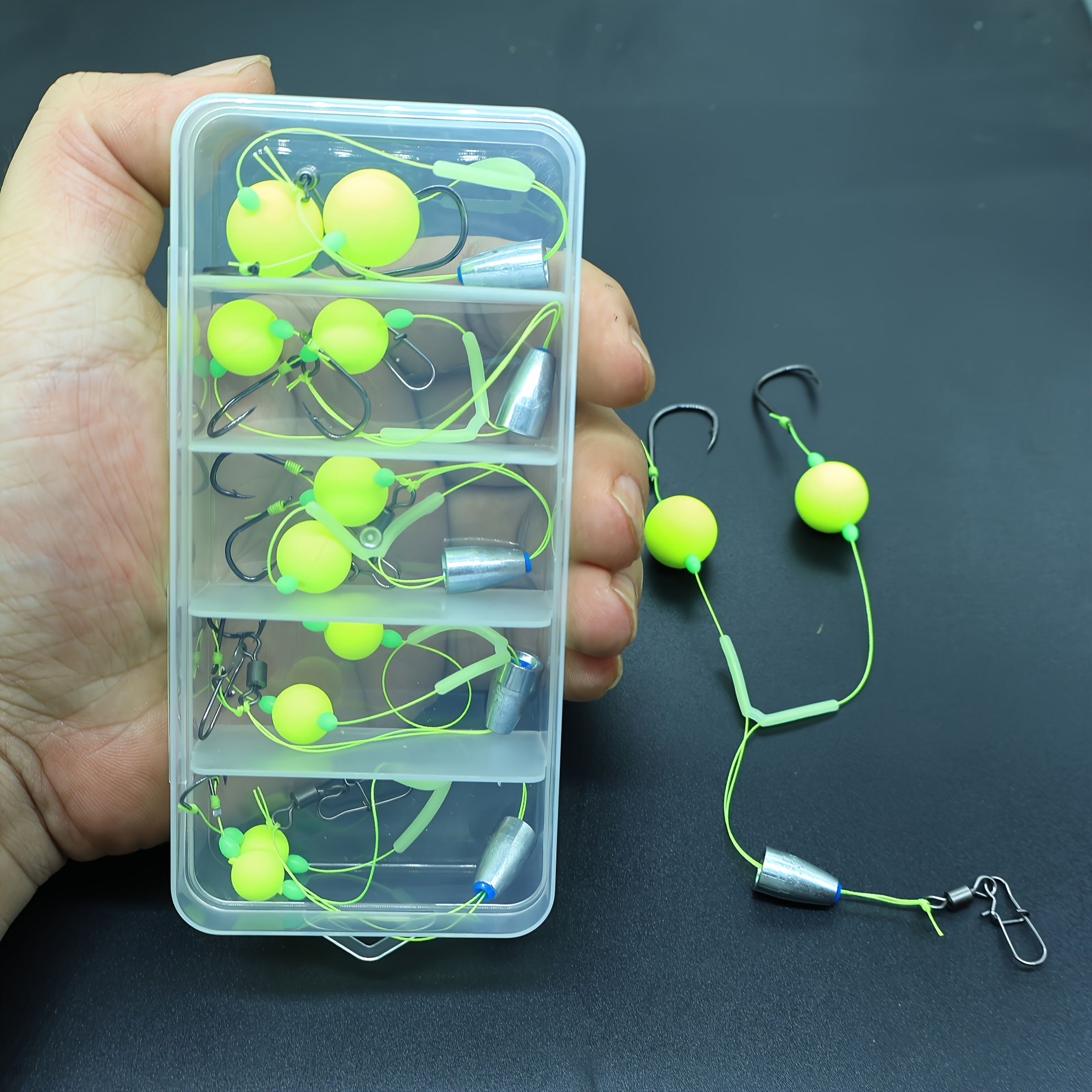 E-shop 5-teiliges/Set Neues Typ Bodenangelgerät Set Europäisches Karpfenangelgerät Set Doppelhaken Bodenangelseil Geflochtenes Europäisches Fischhaken