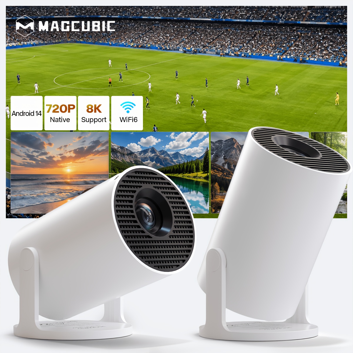 [magcubic Projector] Hy300pro Smart Tv Projector Native 720p Support 8k, Up To 130" Display, Wireless Screen Casting, Bt5.3 Flexible Rotating, H726 14 Os