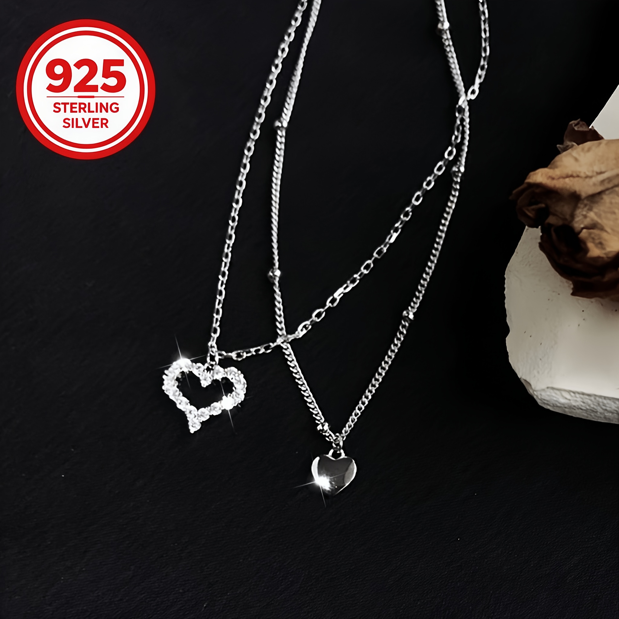 Women's Double-Layer Hollow-Out Heart Anklet, S925 Silver