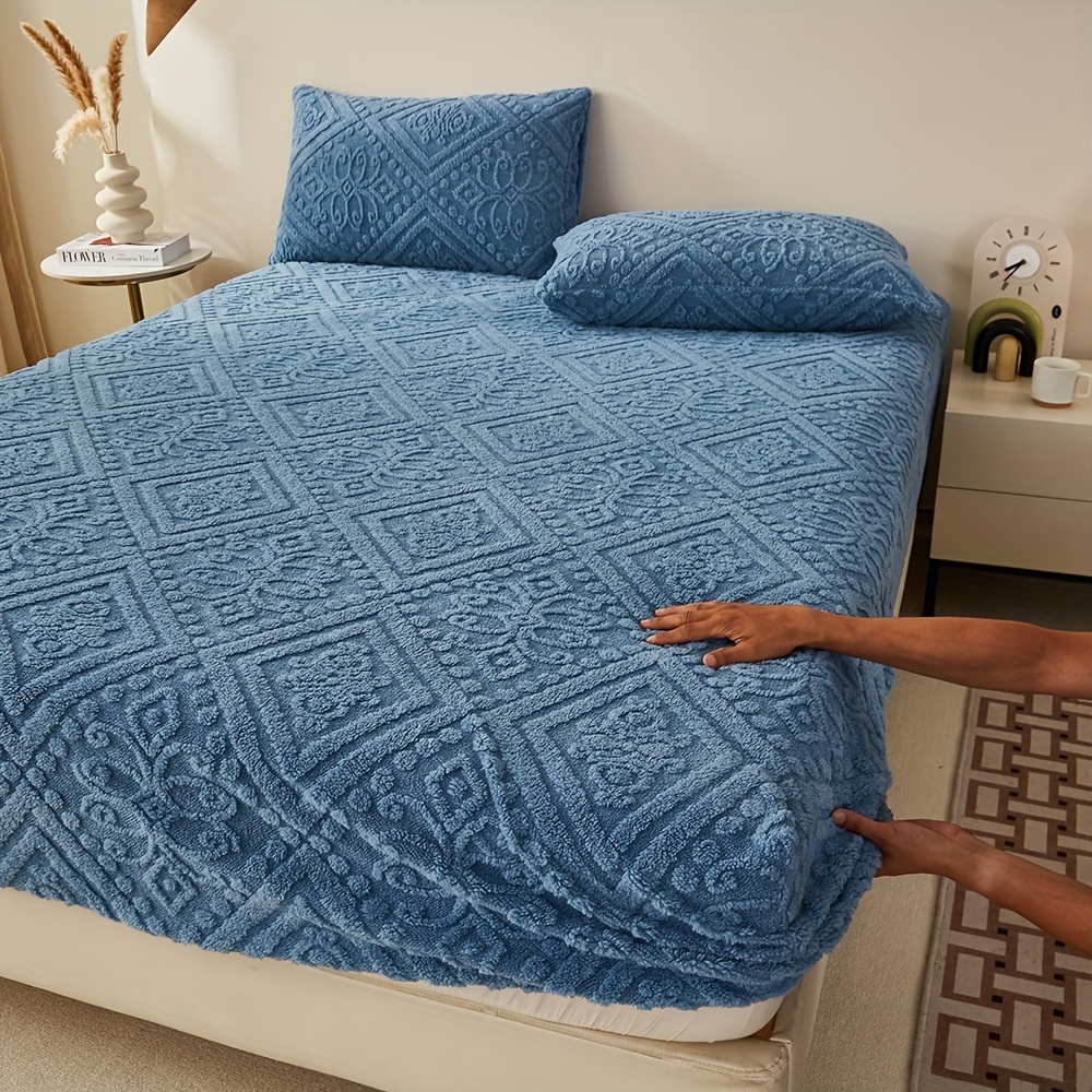 TEMU 1pc Fitted Sheet Queen King Size, Luxury Super Soft Cozy Bottom Sheet With 12" Deep Pocket, Warm Suitable For Fall Winter And Spring, No
