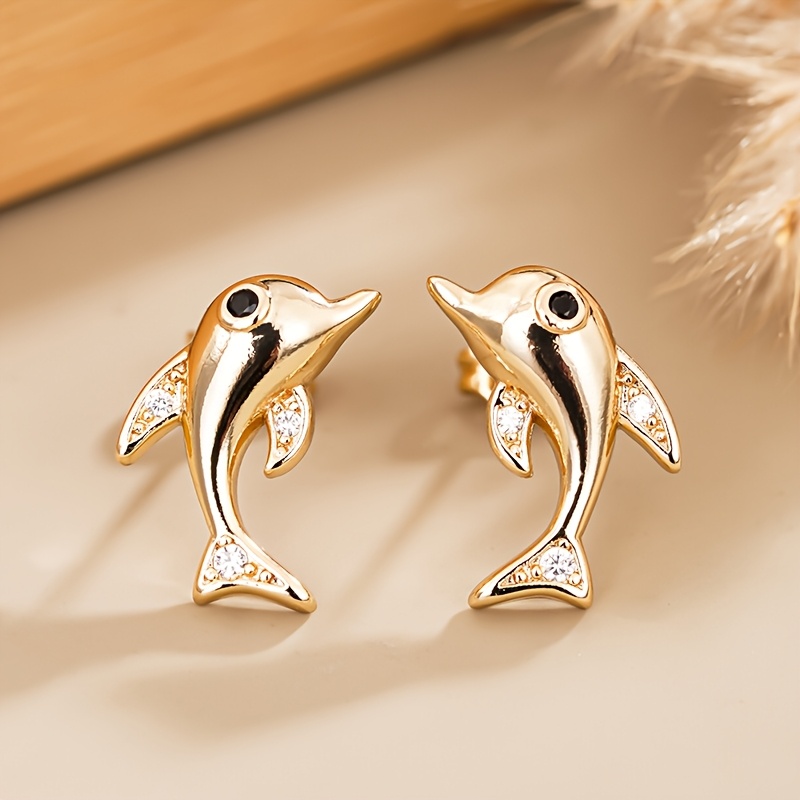E-shop READKISS Niedliche Goldene Delfin-Stecker für Frauen - KC vergoldete Zirkonia-Inlay Tier-Schmuck, April-Geburtsstein Geschenk zum Lehrertag,