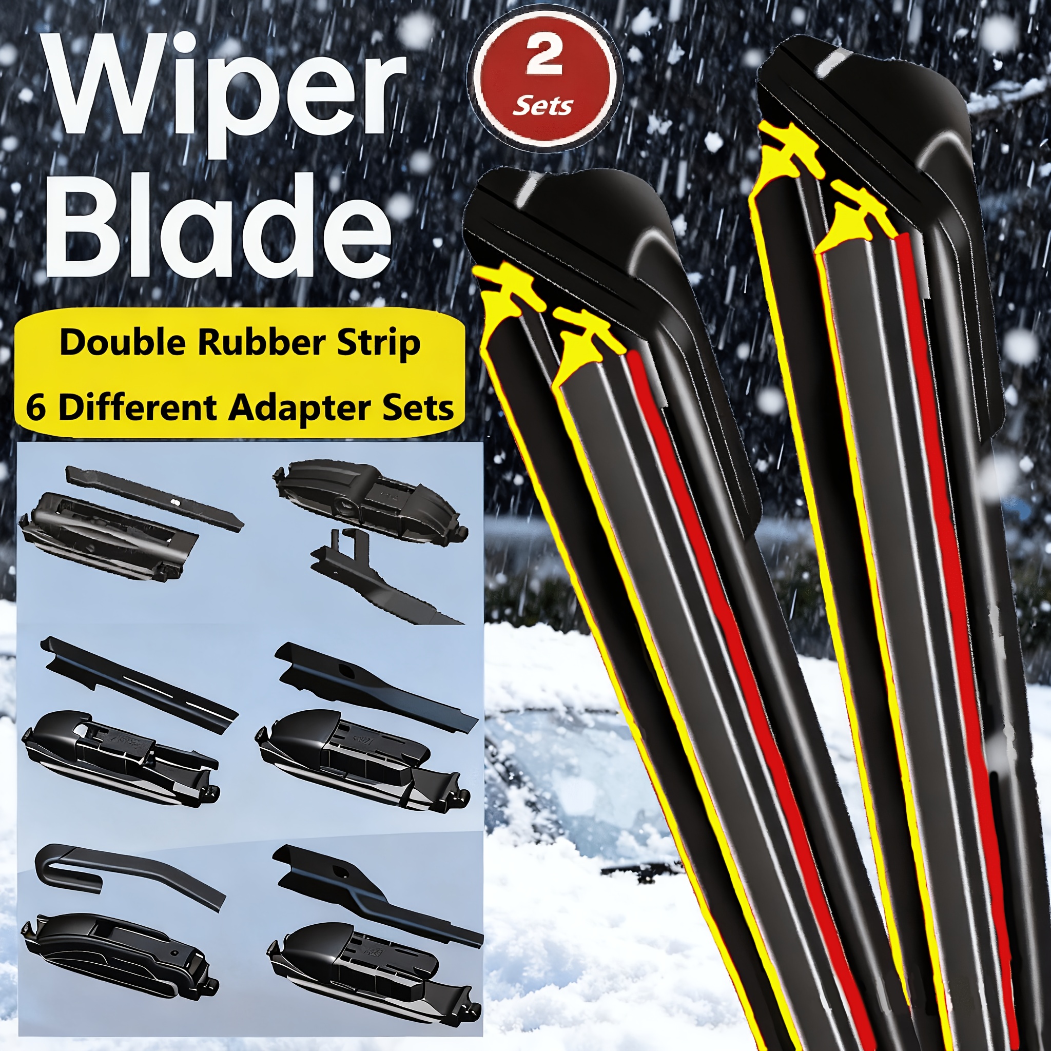 Double Rubber Strip Universal Boneless Wiper Blade 6 Replaceable Adapter Sets Wiper For Vehicles Fit For 99% Of Lhd And Rhd Vehicle Models