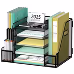 LocalSUPEASY 5-Tier Mesh Desk Organizer With File Holder, Multi-Functional Paper Tray & Storage For Office SuppliesOpen in new tab.