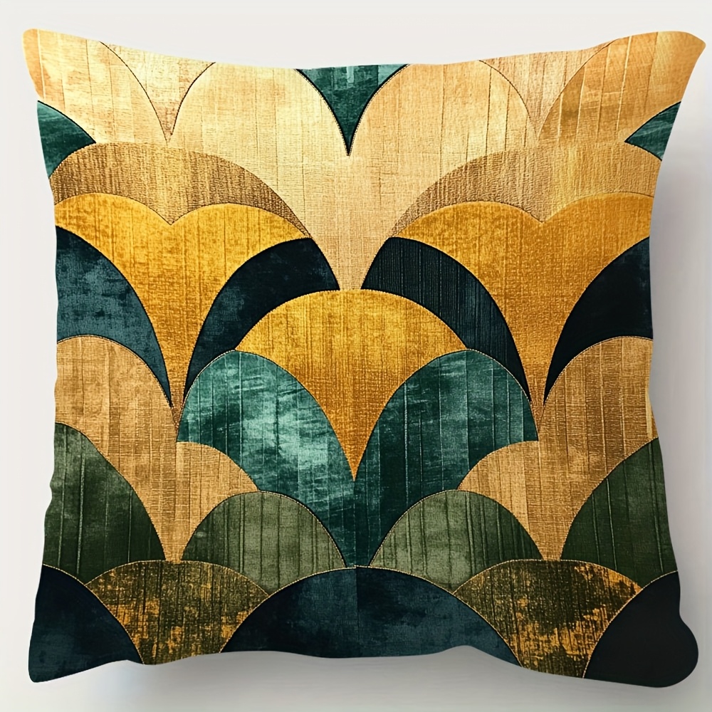 TEMU 1 pièce Taie d'oreiller décorative, Housse de coussin style Art déco en velours doré et vert, Impression -, 45,72 cm x 45,72 cm, Convient pour
