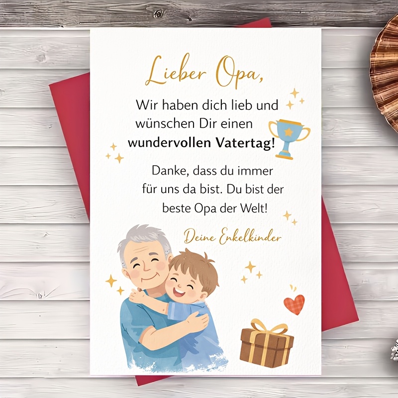 E-shop Ein Umschlag eine Grußkarte – Opa Vatertags-Grußkarte von den Enkeln, herzlicher Dank, bester Opa der Welt, Geschenk für Vaterfigur, Feier,