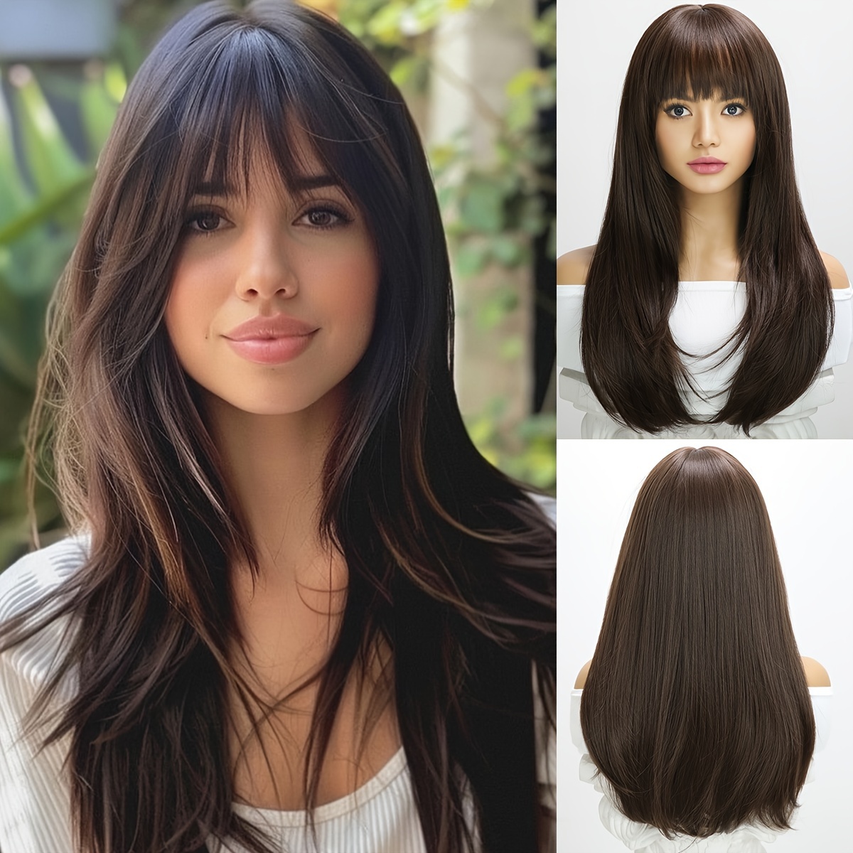 

Elegant Ladies Charm Brown Bang Wig - Heat Resistant, Easy To Shape, Natural And Full, With A Comfortable Rose Mesh Hat, Suitable For Daily And Activities (24 Inches)