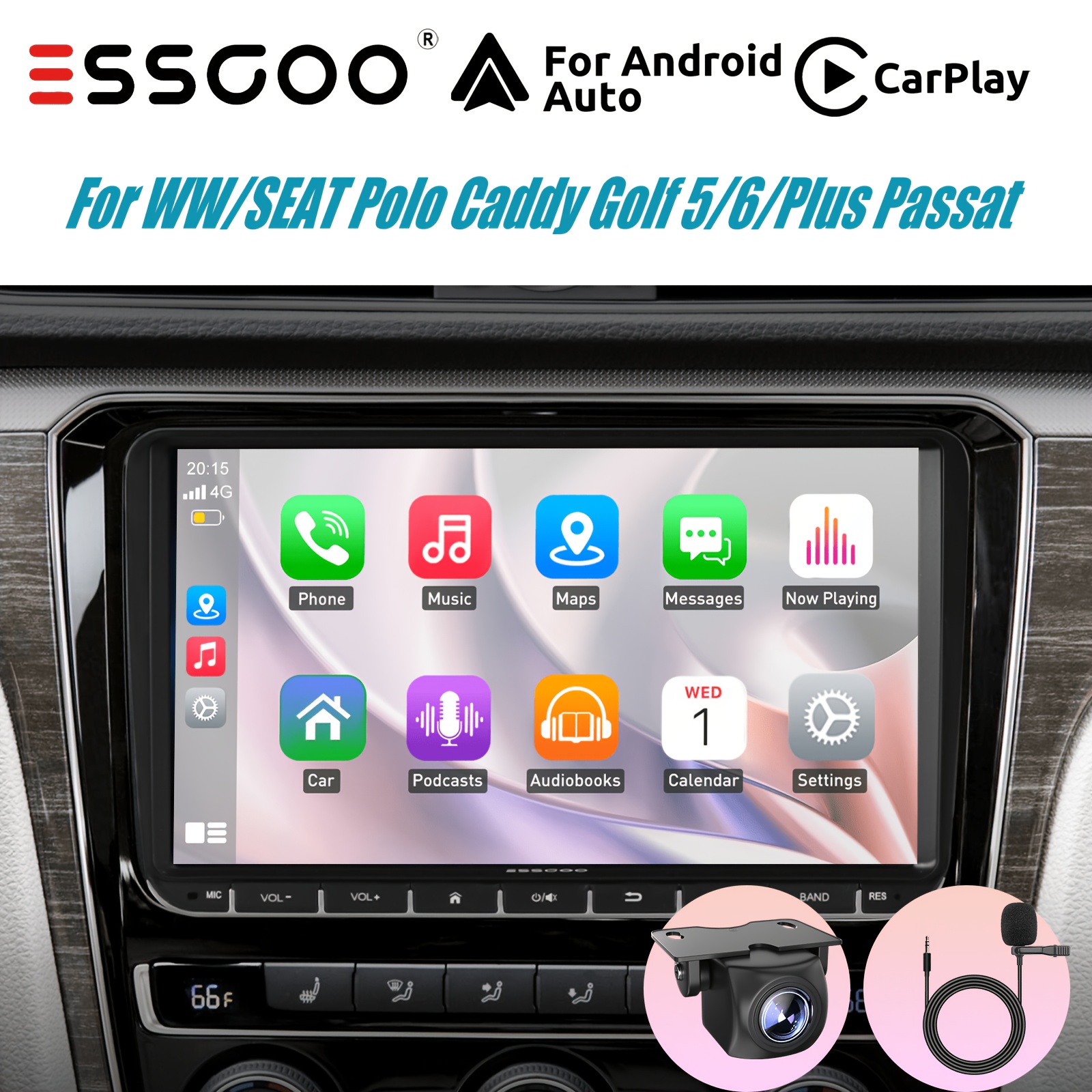 Image of Essgoo +ahd Camera +mic 9" 14 Car Stereo | & Auto, 4+64gb | Rcd330-style Installation | Replaces Factory Radio With Smart Features | For Vw/seat ( Caddy, Golf 5/6/plus, ) | Ideal For Family