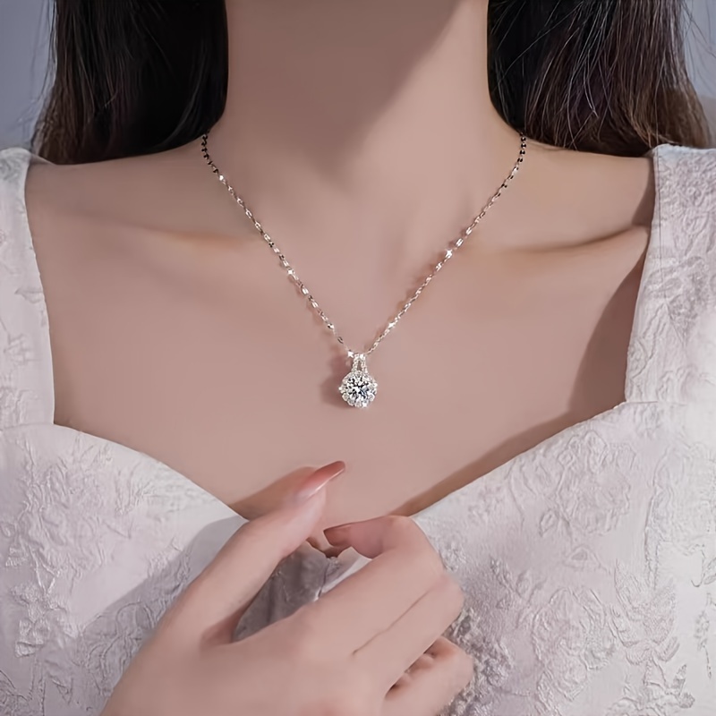 elegant vintage 2 carat moissanite pendant necklace with synthetic crystal   valentines day everyday   details 0