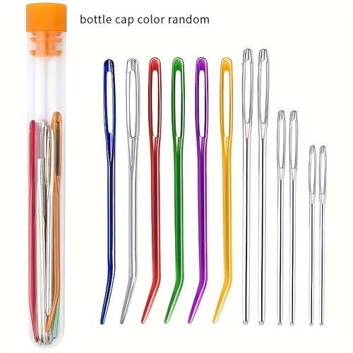12pcs large eye blunt needle set curved needles knitting sewing needles hand knitting needles for crochet projects mixed colors durable wooden storage case