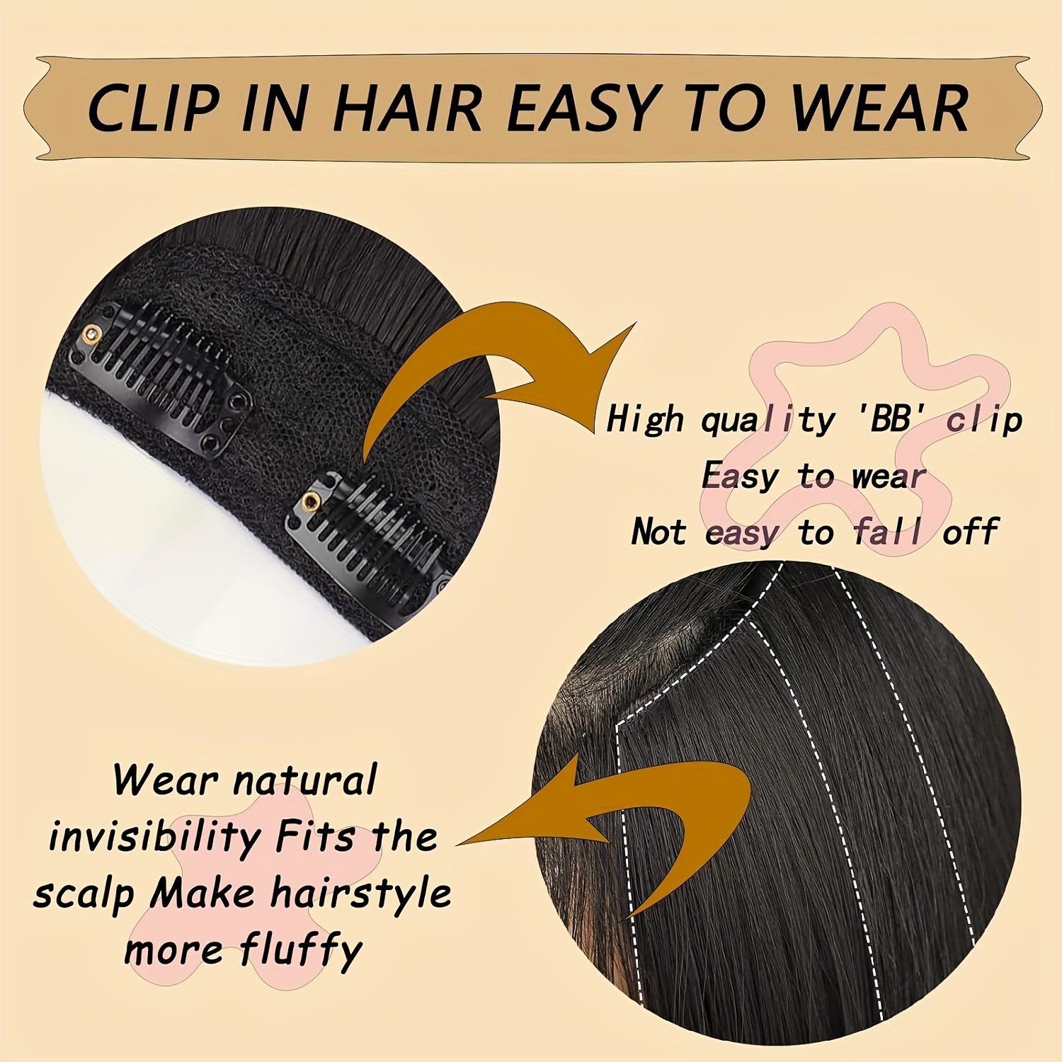elegant 12 invisible hair lift clip for women straight fluffy wig with natural looking root height increase versatile   Product details 0