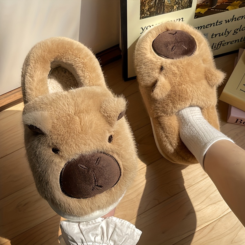 

[ Charm] Cozy Capybara Cartoon Plush Slippers For - Sole, Warm Fleece-lined Indoor/outdoor Shoes, Non-slip Eva Sole, Casual Comfortable Winter Footwear, Cute Shoes