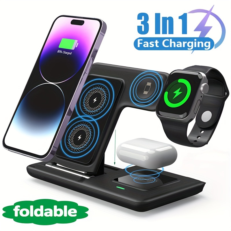 3in Wireless Charger Stand Pad Magnetic Fast Charging Dock Foldable  Desktop Mobile Phone Holder Mount Portable Charge for iPhone 16 15 14 13 12 