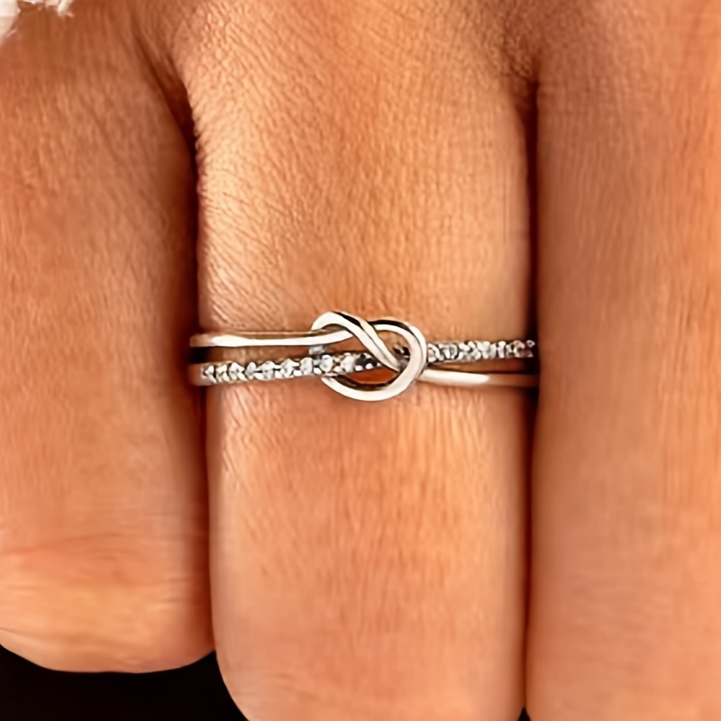 

1pc Love Knot Ring, Cubic Zirconia Pave Band, Simple Elegant Style, Women's Promise Ring, Wedding Band, Daily Casual Accessory, Gift