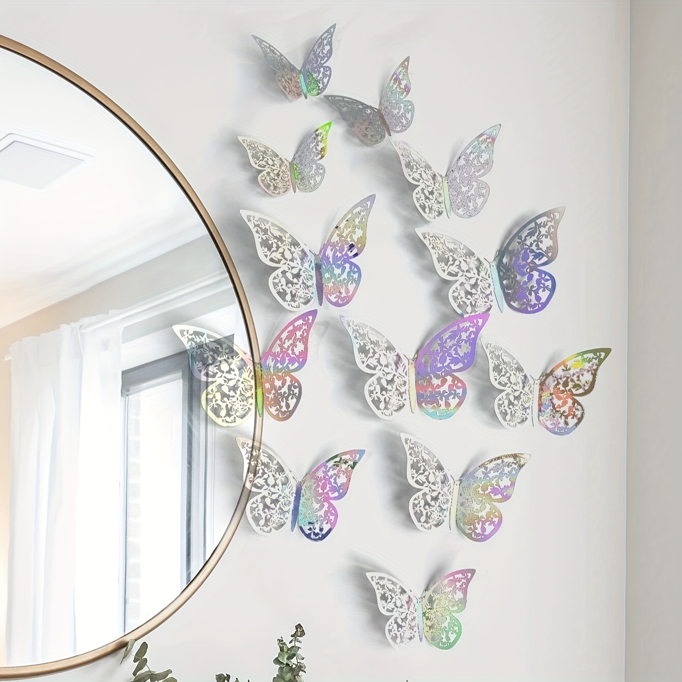 Image of 12pcs Of Laser-cut 3d Stickers, Paper Hollow Butterflies For Removable Home Wall Decoration