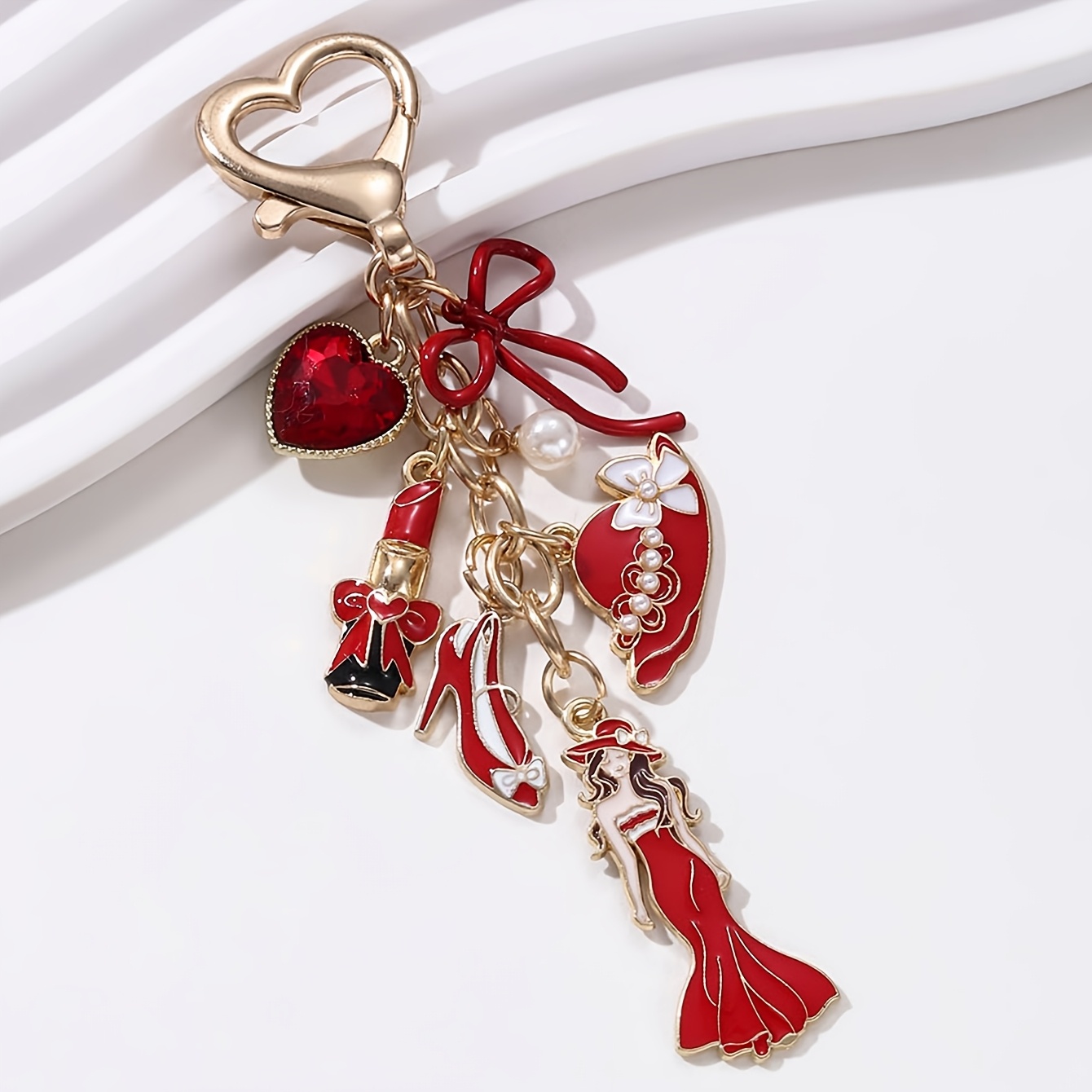 TEMU 1pc Pretty High Heels Bowknots Heart Enamel Keychain Evening Banquet Series Bag Decoration Handmade Good Gift