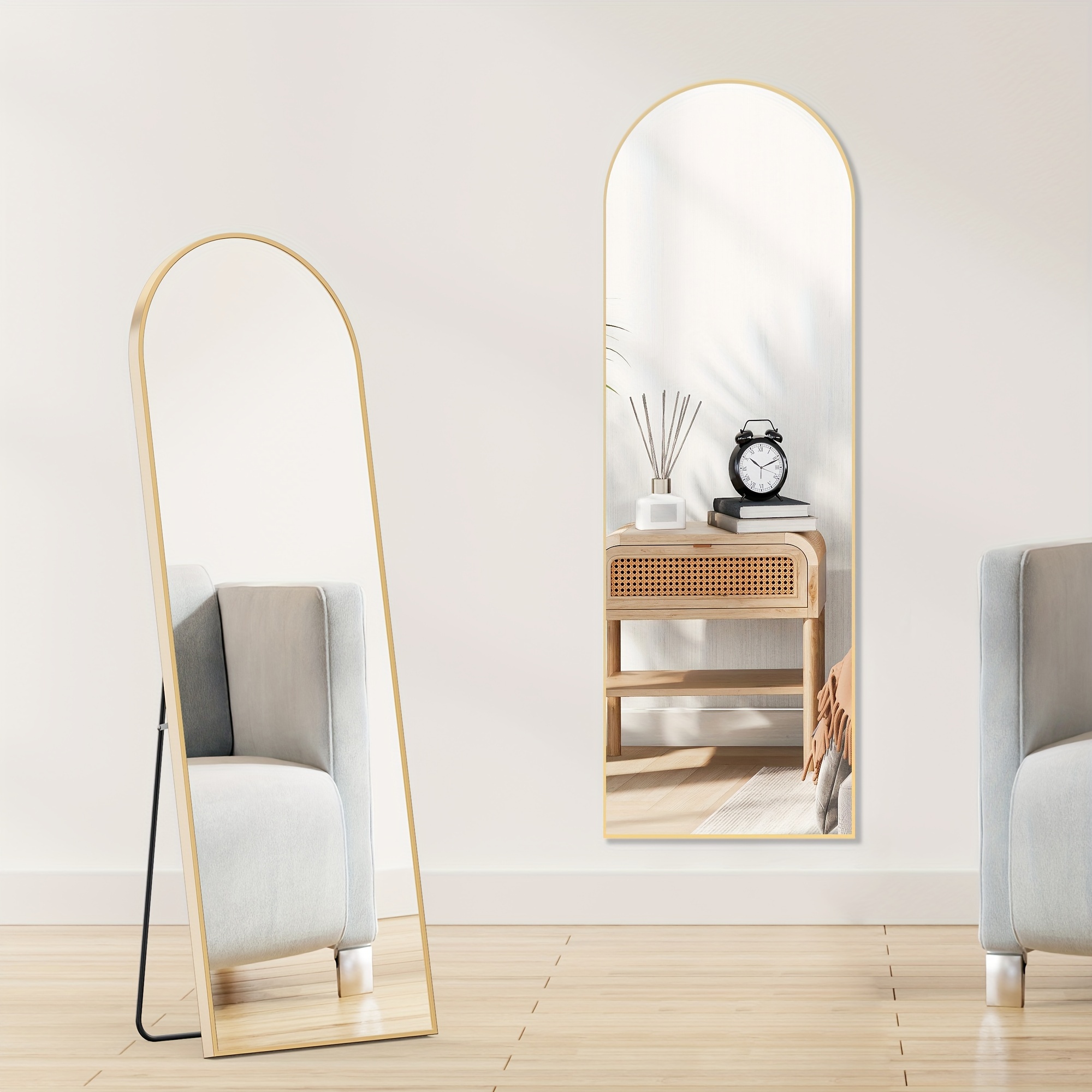 TEMU Arched Full Body Mirror With Stand, 59"x16" Rim Floor Mirror, Office Decorative Furniture, Moisture And Resistant Nano Glass Vertical Full Body