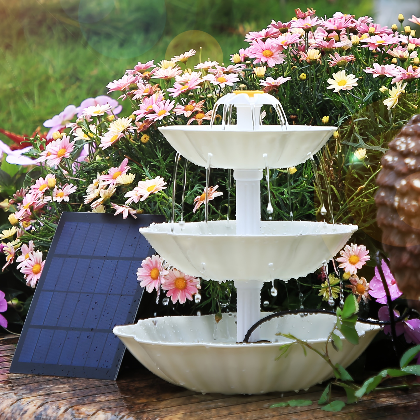 TEMU 3-tier Solar Birdbath Fountain With 3.5w Solar Pump, Removable Birdbath, Outdoor Solar Fountain, High-quality Garden Decoration, Bird Feeder,